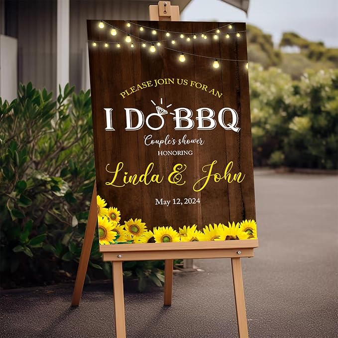 Personalized I Do BBQ Welcome Sign, Rustic Couple's Shower Sunflower Yellow Printable Invite, Engagement Party Reception Sign