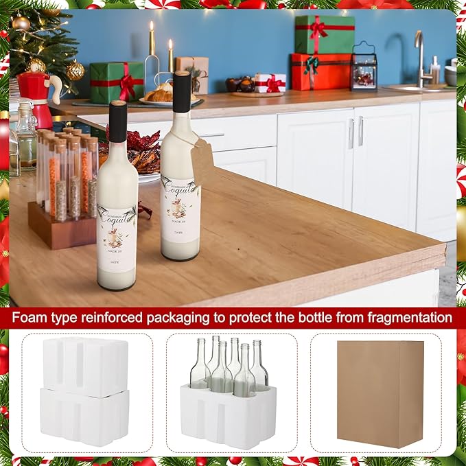 6 Set Christmas Glass Coquito Bottles 25 oz Wine Brewing Bottles for Homemade Coquito with Christmas Stickers Airtight Caps for Home Milk Eggnog