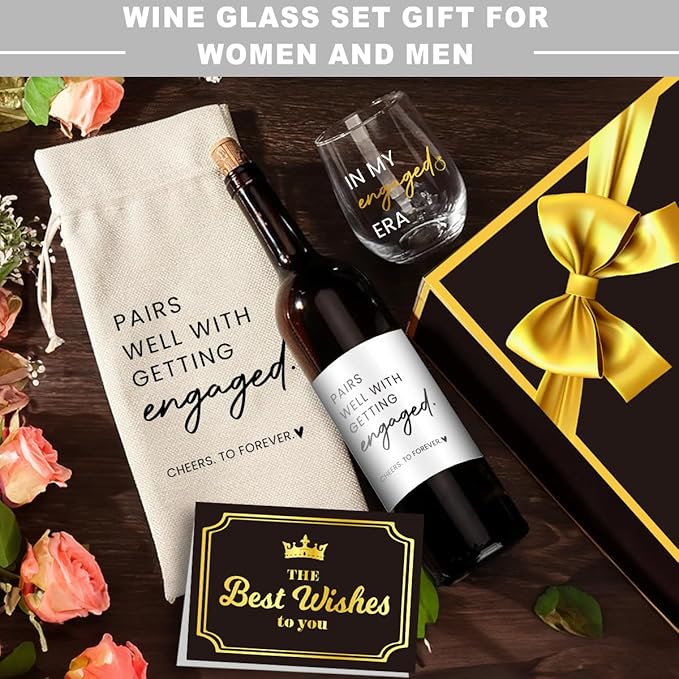 FBCCZEY In My Engaged Era Wine Bag Glass Engagement Gifts for Couples Her Engagement Party Decorations Gifts for Engaged Couple