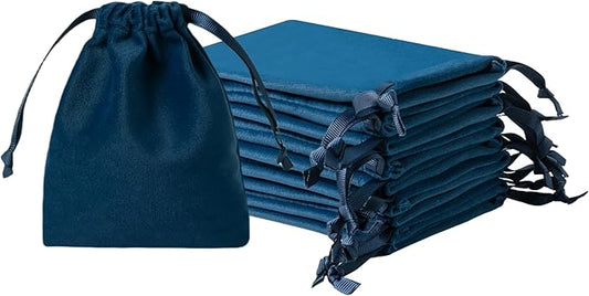 QIANF 12pcs Navy Velvet Drawstring Bags 3x4 inches Small Velvet Cloth Gift Bags Jewelry Pouches for Storage Wedding Party Favor Christmas