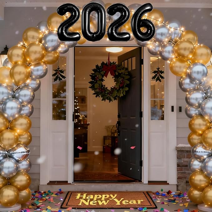 Black 2026 Balloons New Years Balloons 2026 Balloon Nnumbers for Happy New Year Decorations 2026 Signs Graduation Anniversary Balloons Decor
