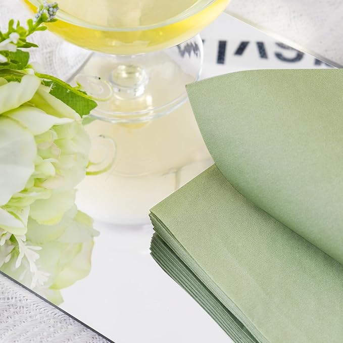FLOWERCAT 100-Count 2-Ply Sage Green Napkins Cocktail Napkins - Green Beverage Napkins Disposable Premium Quality - 5" x 5" Paper Napkins for Party &Easter,Bar,Weddings,Birthday