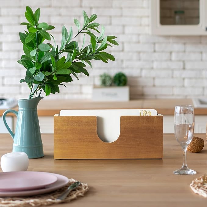 Guest Towel Holder for Bathroom, Acacia Wood Upright Napkin Holder for Kitchen Dining Table, Disposable Paper Hand Towel Holder, Napkin Dispenser for Countertop