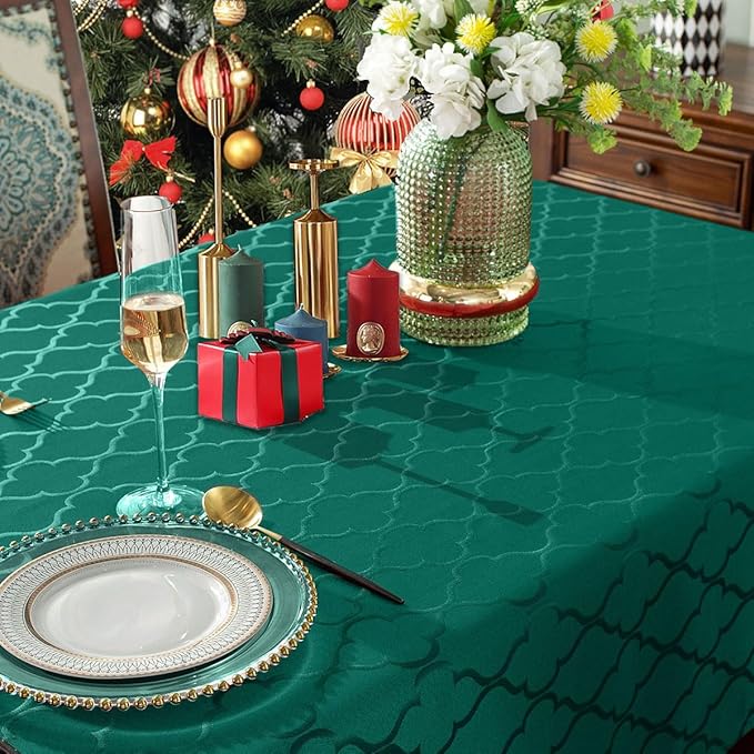 SASTYBALE Rectangular Tablecloth Damask Fabric Table Cloth, Water Resistant Wrinkle Free Polyester Table Cover for Kitchen Dining, Parties, Xmas (Rectangle/Oblong, 60" x 84" (6-8 Seats), Green)