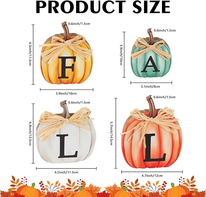 4 PCS Fall Pumpkin Wooden Signs Autumn Small Table Decoration Tiered Tray Pumpkin Tabletop Decor for Thanksgiving Home Kitchen Harvest Party Decor