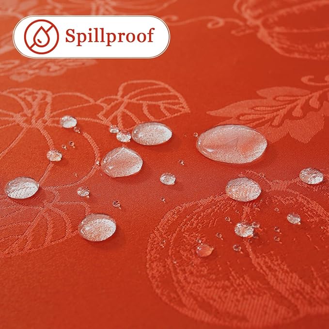 SASTYBALE Thanksgiving Tablecloths for Rectangle Tables Jacquard Fall Table Cloth with Pumpkins and Vines Stain Resistant Table Cover for Autumn Harvest, Dining, Party Decor (60 x 102 Inch, Red Rust)