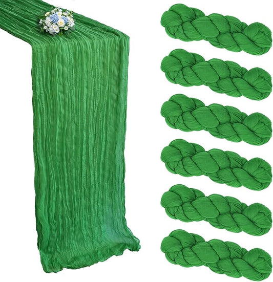6 Pack Green Cheesecloth Table Runner 10FT Boho Cheese Cloths Gauze Fabric Table Runners 120 Inch Rustic for Christmas Wedding Birthday Party Baby Shower Centerpiece Home Decorations