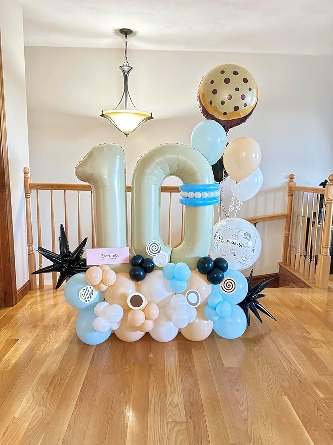 Smlpuame 40 Inch Beige Number 10 Balloons for 10th Birthday Decorations Boys Girl, Giant Self-Sealing Cream Foil Number 0-10 White Sand Balloon for Women Men Party Anniversary Baby Shower Supplies