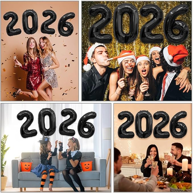2026 Balloons, 40 Inch 2026 Number Balloons Black 2026 Balloon Large Foil New Year Balloon Numbers 2026 Mylar Baloons for Birthday Christmas Graduation New Years Eve Party Supplies Decorations