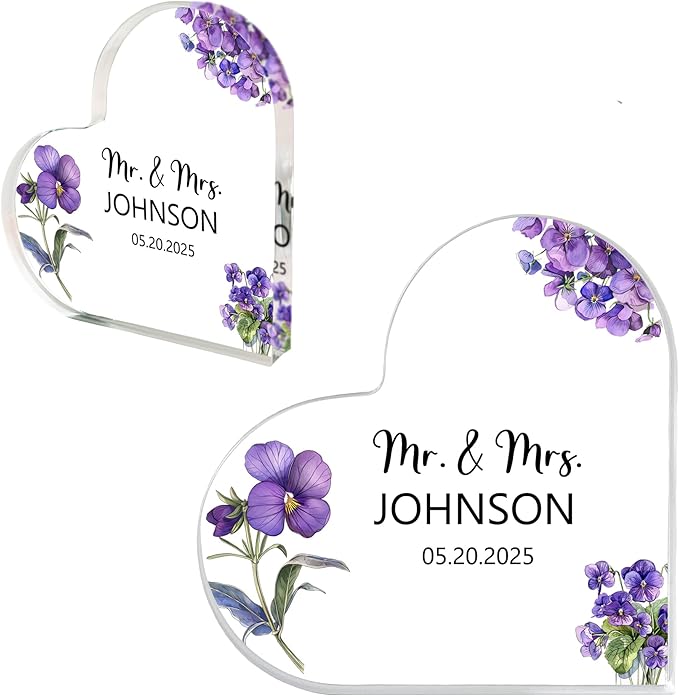 Custom Wedding Heart Acrylic Plaque,Mr & Mrs Cake Topper,Personalized Wedding Keepsake/Gift/Sign (Style 11)