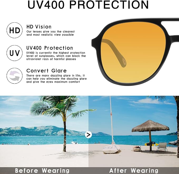 YDAOWKN Retro Square Aviator Sunglasses for Womens Mens Vintage 70s Double Bridge Sun Glasses