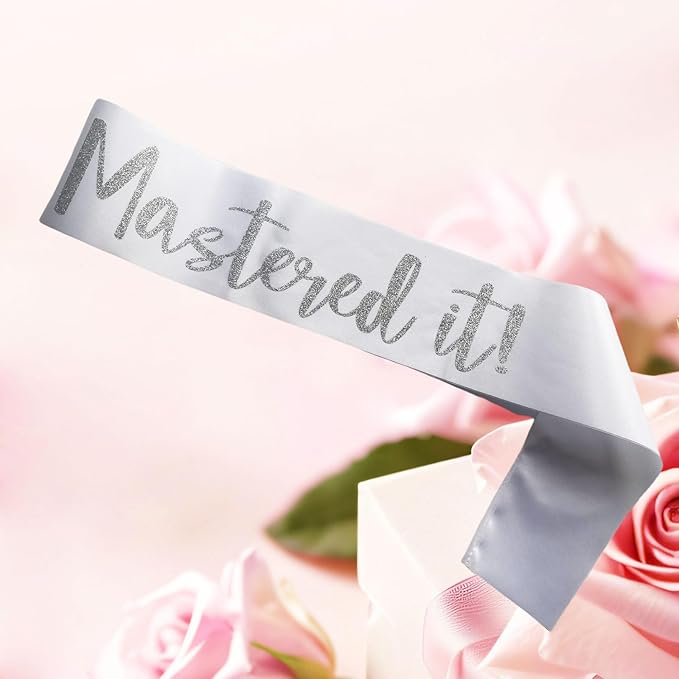 Graduation Mastered It Sash Class of 2025 Glitter Satin Sash for Masters Congrats Grad Decorations Grad Party Supplies,White Silver