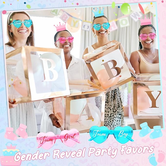 Pibupibu 24 Pcs Gender Reveal Glasses Blue Pink Sunglasses Bulk Team Girl or Boy for Gender Reveal Decor Glasses Party Favors