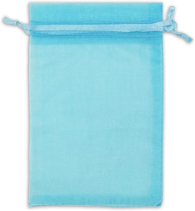 TheDisplayGuys 100-Pack 4x6 Turquoise Blue Sheer Organza Gift Bags with Drawstring, Jewelry Candy Treat Wedding Party Favors Mesh Pouch