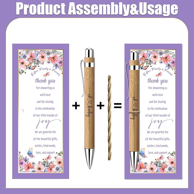 Baby Shower Favors for 30 Guests, 30 Pcs Thank You Gifts, Baby Shower Sets Included Bamboo Pens Greeting Cards, Gender Reveal Souvenirs Prizes, Butterflies Gender Reveal Decor