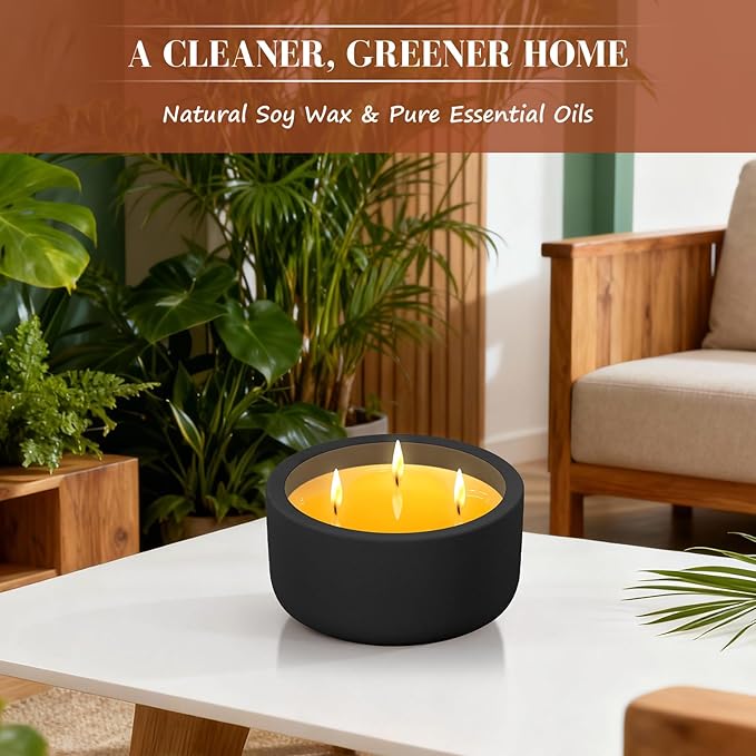 Viyffo Christmas Candles – Eucalyptus & Rosemary, 3 Wick 20oz Large Soy Scented Candle for Women & Men, Non Toxic Aromatherapy Ceramic Velas, Luxury Matte Black Ceramic Gift for Holiday & Home Decor