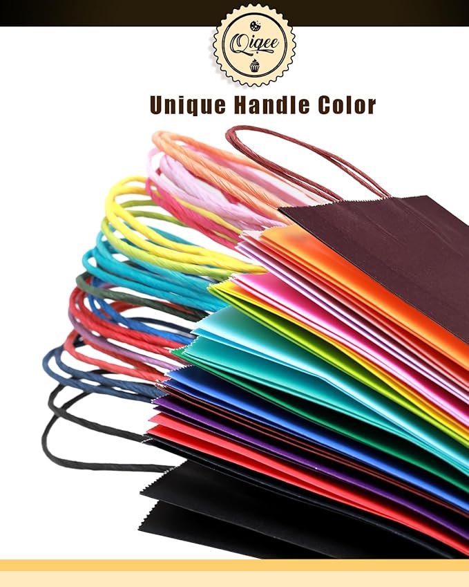 qiqee 13''x10 x5 Large Gift Paper Bags with Handles Bulk 32-Packs Gift Bags 16 Different Senior Color Bags Multiple Uses（Large Size）