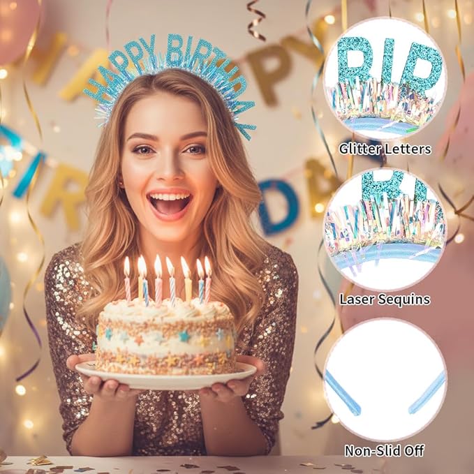 Birthday Headband Tiara, Happy Birthday Headband Tiara Accessories for Women, Blue Tiaras Crown Accessories Decorations Party Favors for Girl Princess