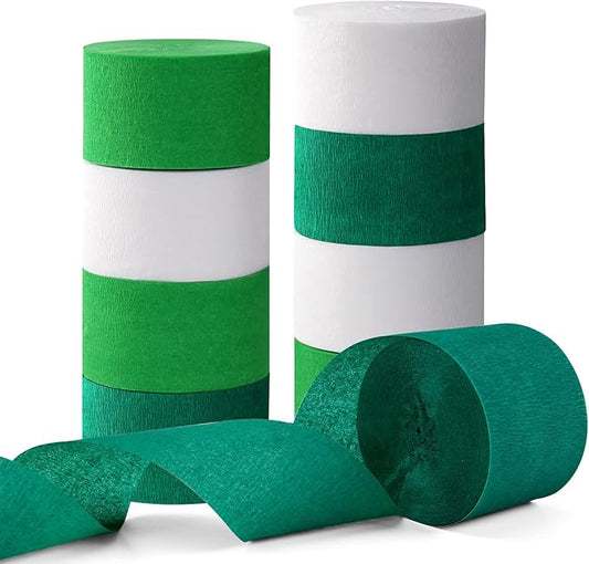 Green-White Birthday Party-Decorations Crepe-Paper Streamers - 9 Rolls Jungle Theme Paper Garland Streamer St. Patrick's Day Neutral Baby Shower Sping Summer Forest Backdrops Decor Panduola