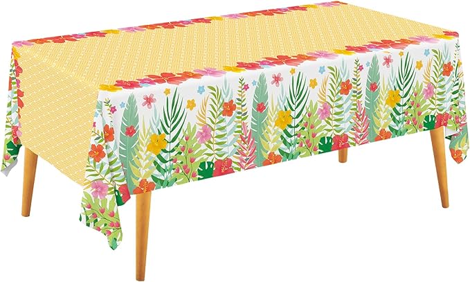 Gatherfun Hawaiian Luau Party Supplies Set - Includes 2 Aloha-Themed Disposable Plastic Tablecloths,Tropical Party Decorations for BBQs, Tropical Parties, 54 x 108 Inch