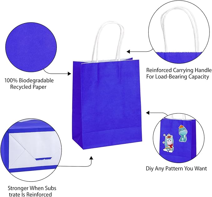 MOZRRO Gift Bags, 100 Pack 10.5x8.5x4.5 Inch, Paper Bags with Handles, Medium Size, Jewel Blue Gift Bag for Birthday, Wedding, Bulk, Party, Lunch, Goodie
