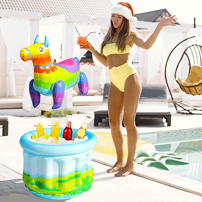 PARENTSWELL 47.5'' Drink Cooler for Parties, 2 Pack Inflatable Cactus Ice Bucket for BBQ, Bachelorette Supplies, Pool Party, Picnic, Floating Cooler for Hawaiian Luau Tropical Summer Party Decorations
