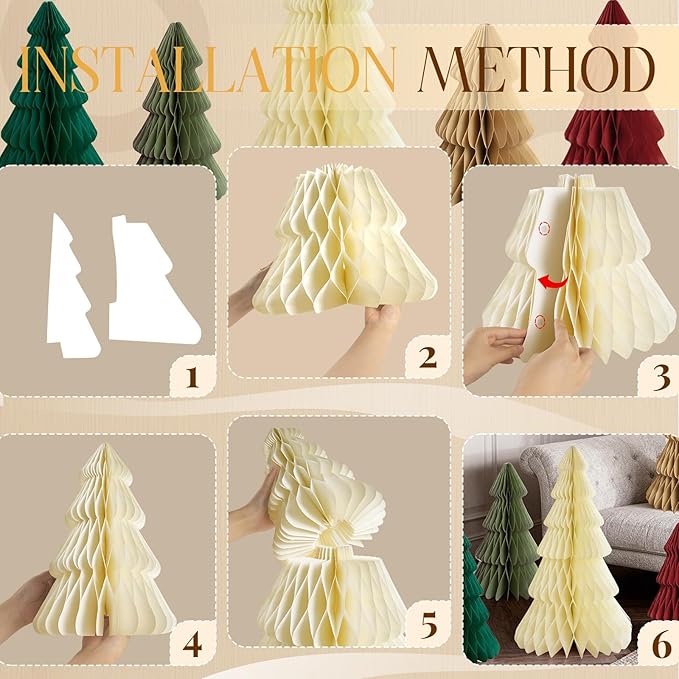 5Pcs Extra Large Christmas Table Decorations Paper Christmas Trees, Light Up Honeycomb Xmas Tree Centerpieces for Tables, Xmas Frozen Winter Wonderland Party Vintage Home Decor, 14/16/24 Inch