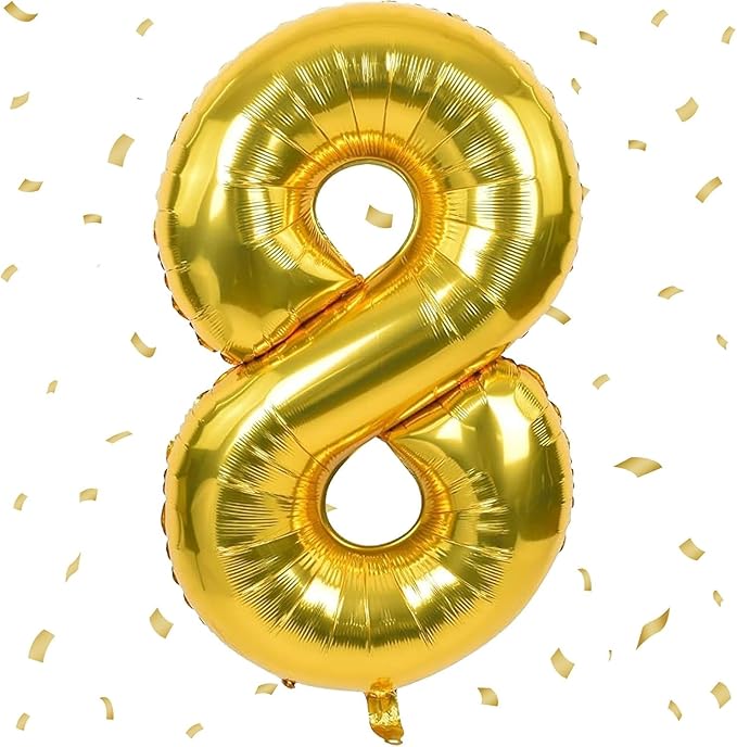 40 inch Gold Number Balloon Giant Foil Helium Balloons Gold Number 8 Balloon for 8th Birthday Party Anniversary Decorations Supplies