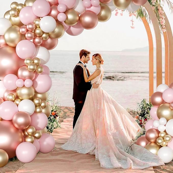 Rose Gold Pink Balloon Arch Kit 163 Pcs rose gold Balloon Garland Kit Include Rose Gold Pink White Balloons for Wedding Birthday Bridal Baby Shower Party Decorations