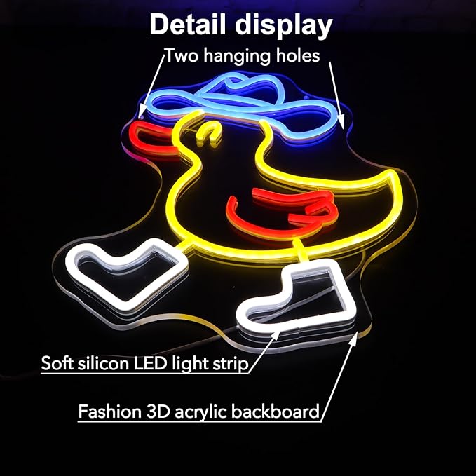 Cowboy Duck Neon Light Sign,Kids Room Decor Neon Lignt,Led Funny Animal Neon Wall Sign,Hanging Neon Light For Nursery Office Bedroom Living Room Farmhouse Wall Decor