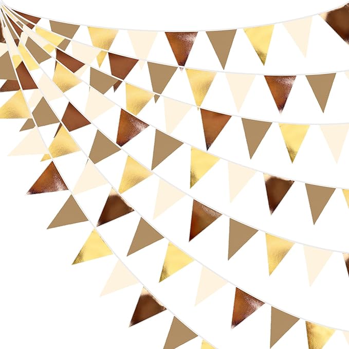 32Ft Martini Party Decorations Metallic Gold Brown Pennant Banner Fabric Triangle Flag Garland Streamers for A Tini Bit Older Birthday Boho Woodland Teddy Bear Jungle Baby Shower Bar Decor Supplies