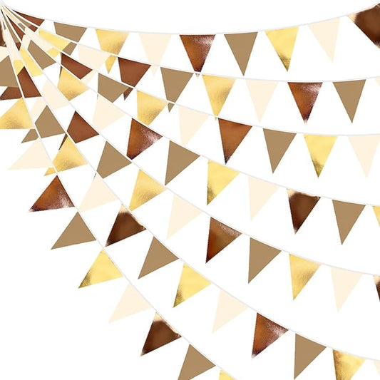 32Ft Martini Party Decorations Metallic Gold Brown Pennant Banner Fabric Triangle Flag Garland Streamers for A Tini Bit Older Birthday Boho Woodland Teddy Bear Jungle Baby Shower Bar Decor Supplies