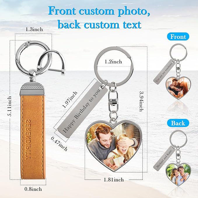 Double Side Custom Keychain with Picture Personalized Engraving Photo Text Customized Gifts for Men Women