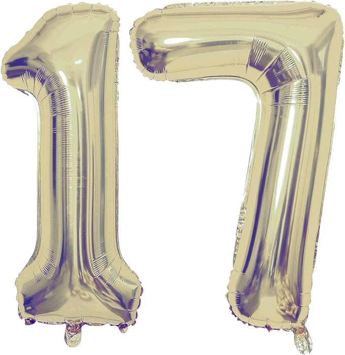 Champagne Gold 17 Number Balloons, 40 Inch Giant Number 17 Balloons Foil Mylar Helium Light Gold Number Balloons for 17th Birthday Party Supplies Anniversary Event Celebration Decorations