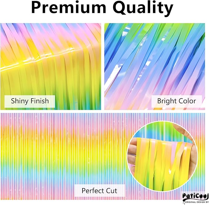 Pastel Rainbow Streamers - Thicken 4 Pack 3.2 x 8.2 FT - Pastel Rainbow Foil Fringe Curtains, Pastel Backdrop for Birthday, Baby Shower, Easter, Spring Party Decorations