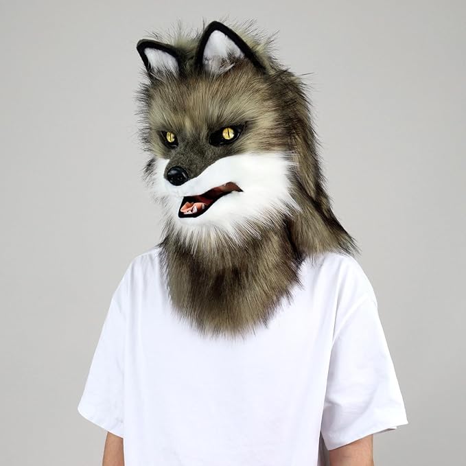 Animal Wolf Mask Cosplay Costume Accessories Furry Faux Fur Dog Fox Full Head Therian Masks Anime Dress up Party