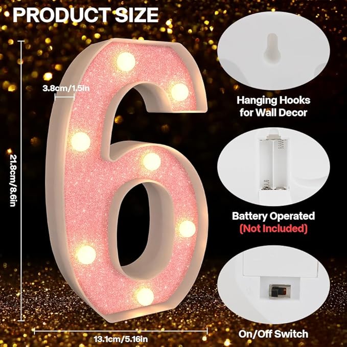 Marquee Numbers Light up LED, Pink Glitter Plastic Numbers Sign, Night Light Decor for Graduation Engagement Wedding Baby Shower Birthday