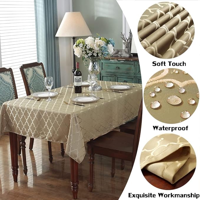 SASTYBALE Jacquard Tablecloth Damask Fabric Table Cloth, Water Resistant & Wrinkle Free Polyester Table Cover for Kitchen Dining Tabletop Use (Rectangle/Oblong, 60" x 102" (8-10 Seats), Gold)