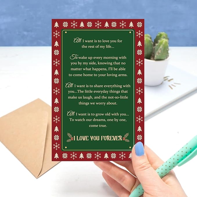 Romantic Christmas Card for Couples, Vintage Heartfelt Holiday Wishes with Love Messages Inside, Sweet Christmas Card for Partners Men Women