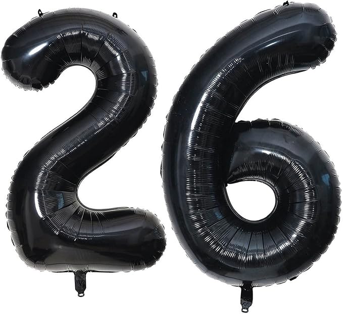 40 Inch Black 26 Number Balloons Giant 26 or 62 Balloons Black Birthday Balloons 26th or 62th Birthday Anniversary Events Party Decorations Supplies