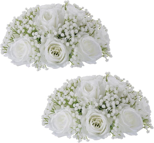 NUPTIO Baby Breath Flower Balls: 2 Pcs 8.6 inch Diameter White Artificial Rose Fake Arrangement Bouquet Wedding Centerpieces Event Party Tables Decorations