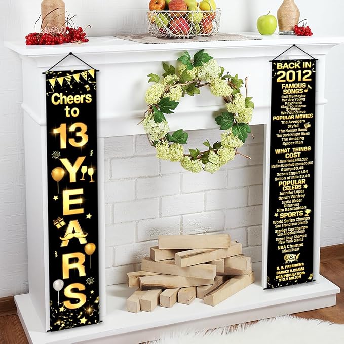 13th Birthday Party Anniversary Decorations Cheers to 13 Years Banner Party Decorations Welcome Porch Sign for Years Birthday Supplies (13th-2012)