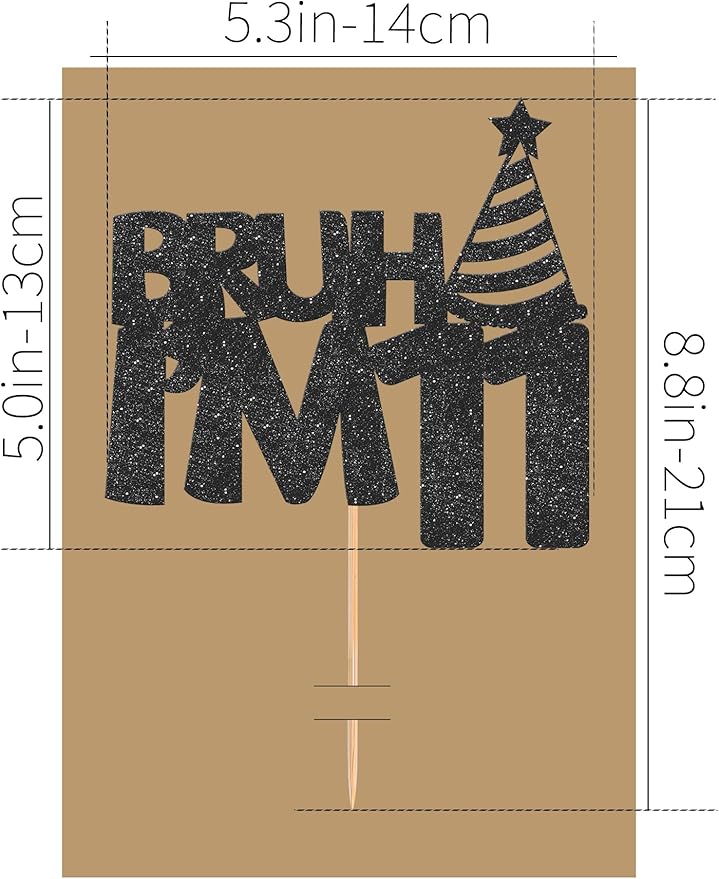 Bruh I’m 11 Cake Topper - Glitter Black 11th Birthday Cake Decorations, 11 Years Old Birthday Cake Smash Decor (11)