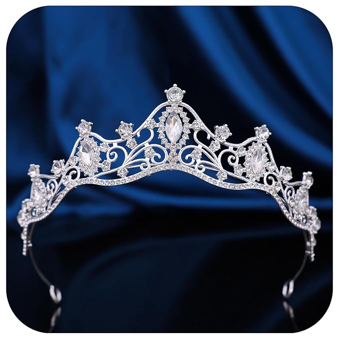 Silver Crystal Princess Queen Tiara - Bride Rhinestone Crowns Headband for Women Wedding,Birthday,Halloween,Prom,Pageant,Party,Coming of Age Ceremony,Photo Props （HG293-Silver White）