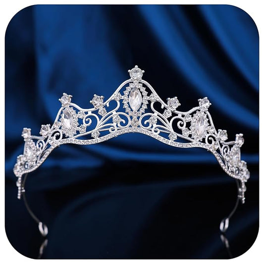 Silver Crystal Princess Queen Tiara - Bride Rhinestone Crowns Headband for Women Wedding,Birthday,Halloween,Prom,Pageant,Party,Coming of Age Ceremony,Photo Props （HG293-Silver White）