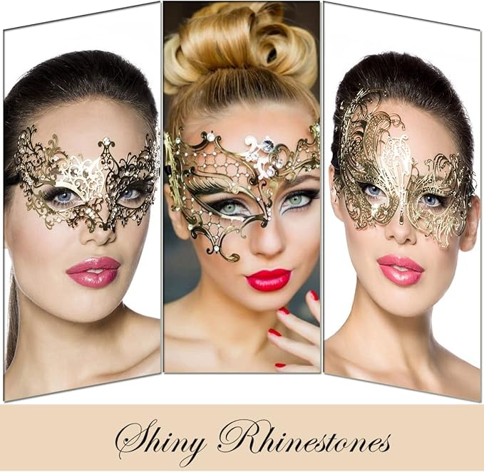 MYMENU Masquerade Mask for Couples Women Metal Rhinestone Venetian Party Evening Prom ball