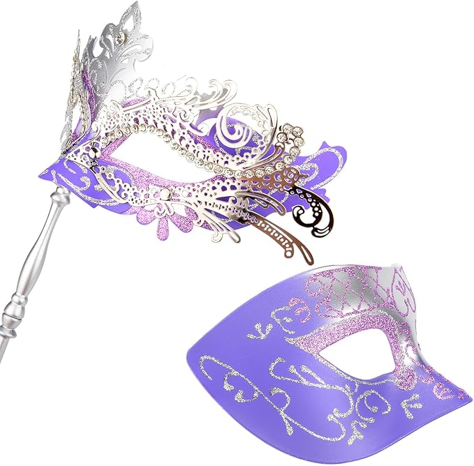 Hoshin Masquerade Mask for Couple, Mardi Gras Deecorations Venetian Masks with Stick for Womens
