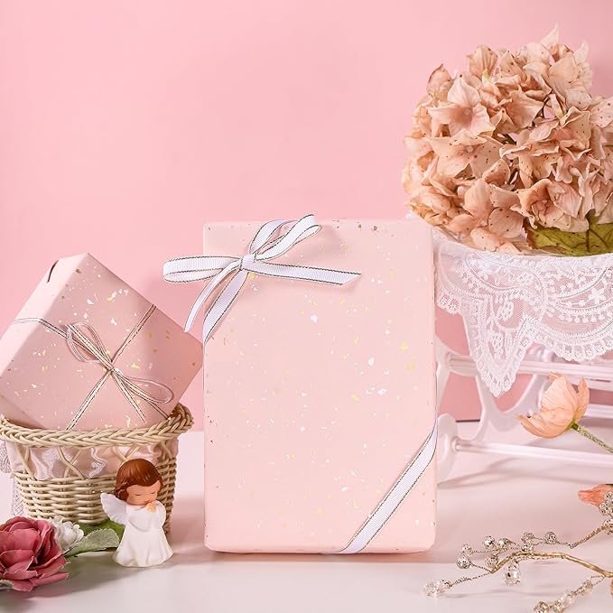 WRAPAHOLIC Pink Wrapping Paper Roll - Mini Roll - 17 Inch x 16.5 Feet - Pink Gold Design with Silky Touch Perfect for Birthday, Wedding, Baby Shower, Bridal Shower