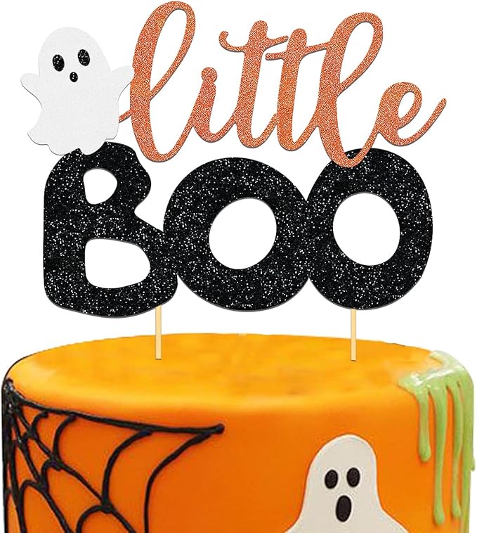 Halloween Little Boo Cake Topper Happy Boo Day Ghost Cake Topper, Ghost Halloween Baby Shower Cake Picks for Halloween Birthday Baby Shower Party Supplies (Little-1)
