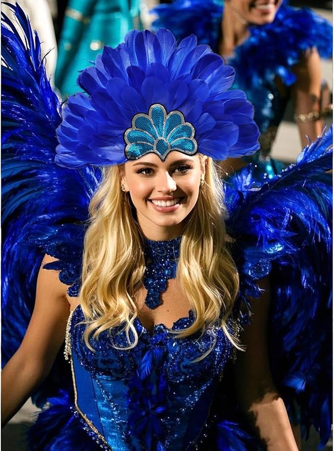 Women's Carnival Feather Headpieces Sequin Headdress for Wedding Masquerade Party Cosplay Feather Headbands